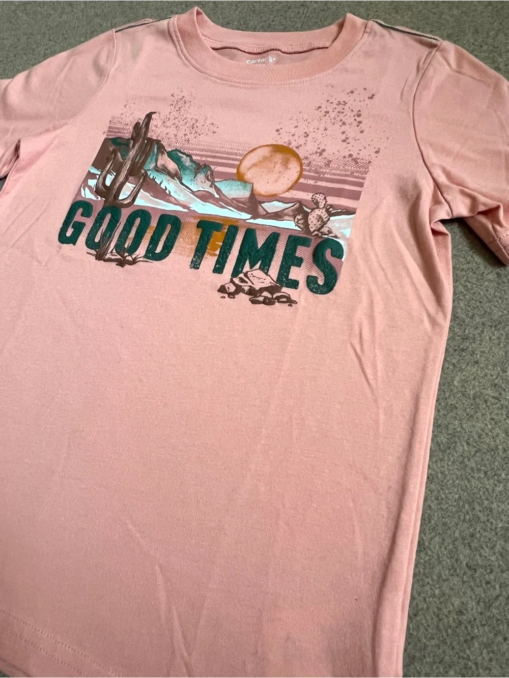 6🏜️ Carter's Boys Peach Pink Good Times Desert Raised Short Sleeve Graphic Tee